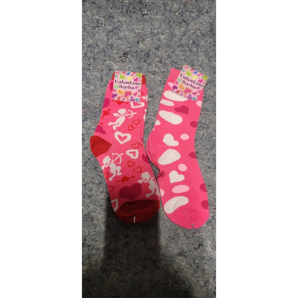 Valentine Socks Unisex Pink/Red Hearts and Cupit Set of 2 Size 9-11